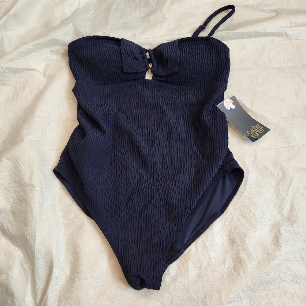 Cache Coeur Bamboo Maternity One Piece Swimsuit Navy Blue Marine L Strapless